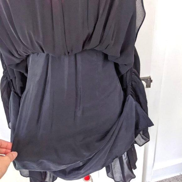 J. Crew Black Silk Deep V Dress with Ruffle - Picture 10 of 14